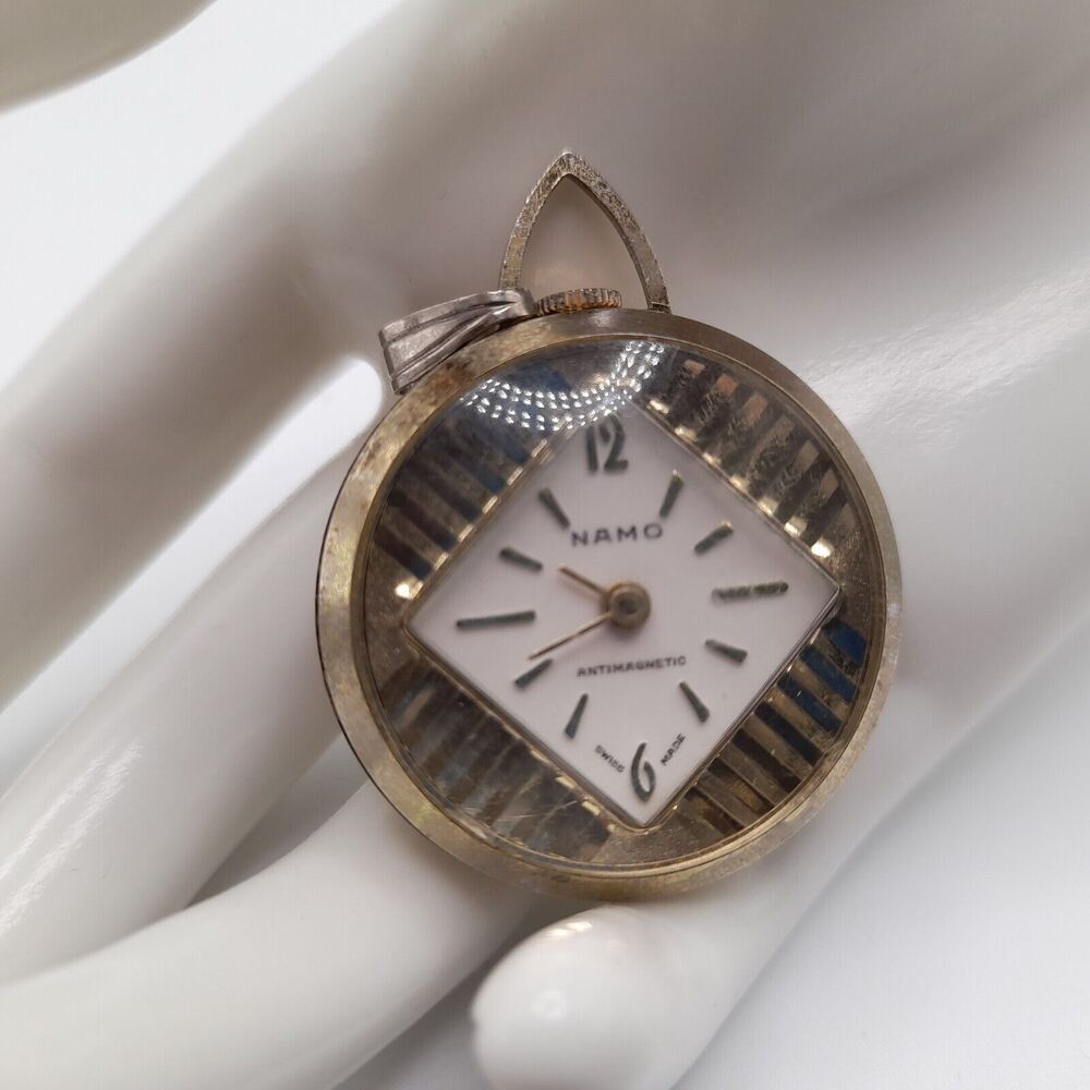 Vintage Swiss Namo Pendant Pocket Watch Wind Up Gold Tone Working
